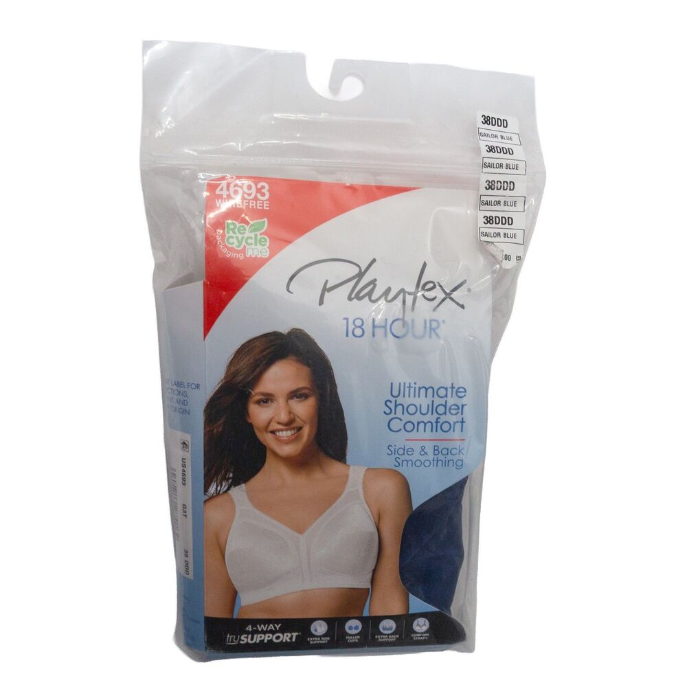 Playtex 18 Hour 38DDD 4693 Wirefree Ultimate Shoulder Comfort Bra Sailor Blue